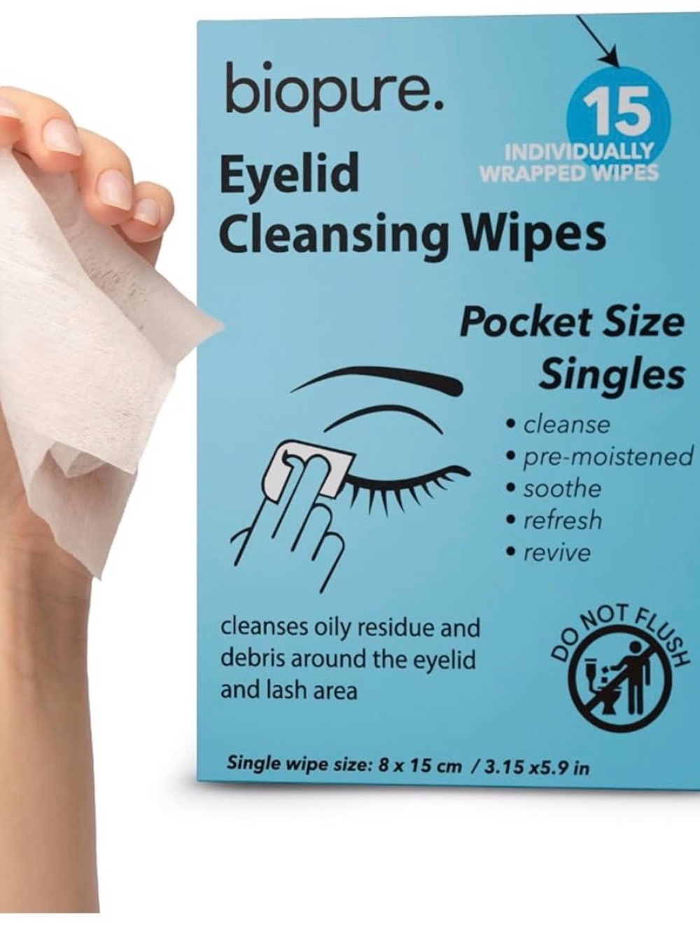 2 boxes of 15 pieces each - Eyelid Cleansing Wipes - Blue Pocket